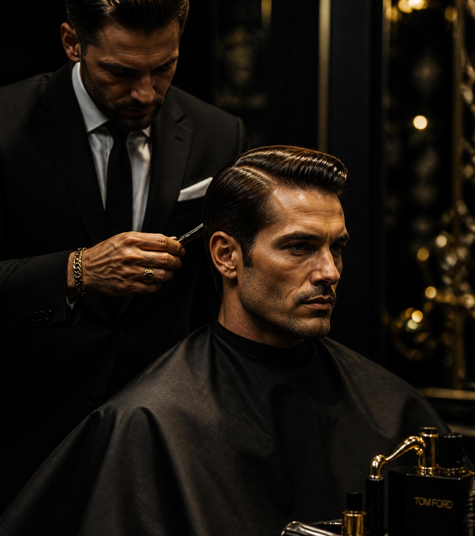 Barbero realizando un corte de precisión en un espacio contemporáneo